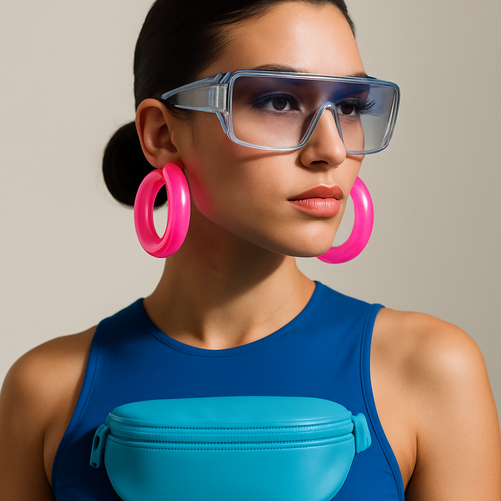 80er-Accessoires neu interpretiert: Sonnenbrillen, Creolen, Bauchtaschen